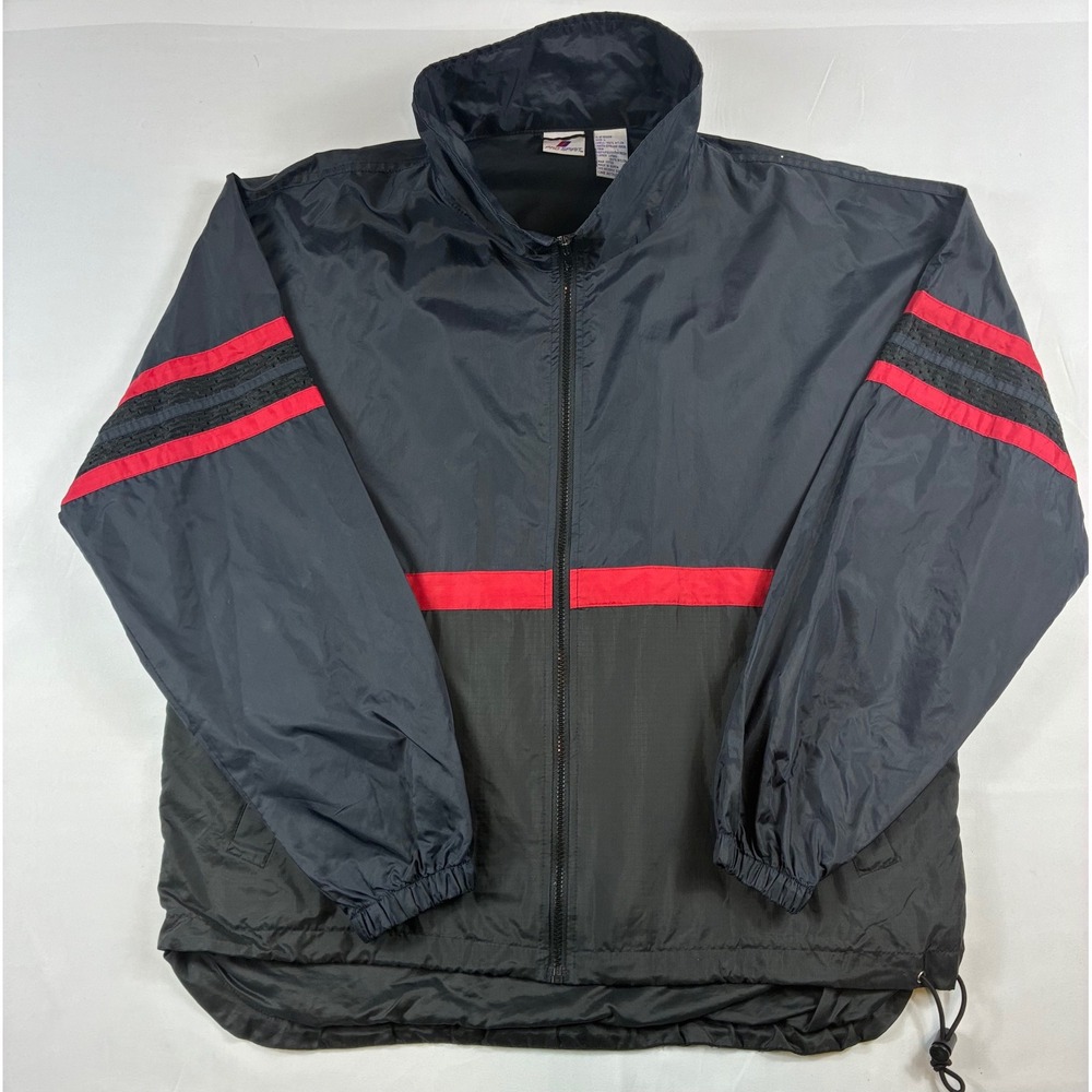 Pro Spirit Windbreaker Jacket Mens Large Black Red Full Zip Mesh Back Vintage